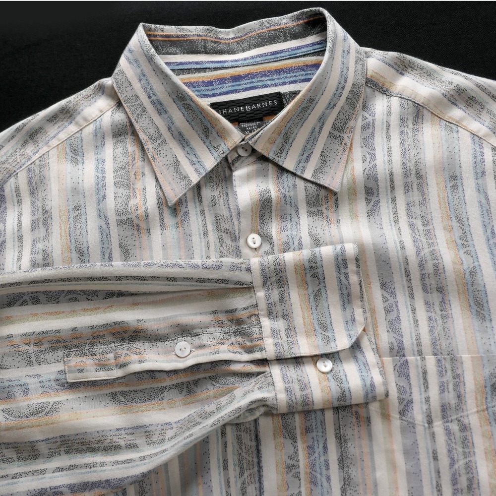 Jhane Barnes Mens XL Jacquard Striped Button Down Shirt Cotton Cupro Multi-color